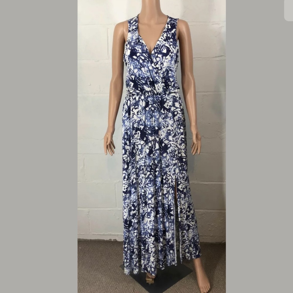 Peter Som Maxi Dress Blue White Elastic Waist